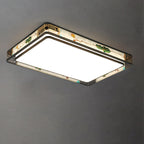 Traditional Chinese Brass And Glass Lotus Plum Blossom Round Square Rectangular LED Flush Mount Ceiling Light For Living Room And Bedroom Lumendat