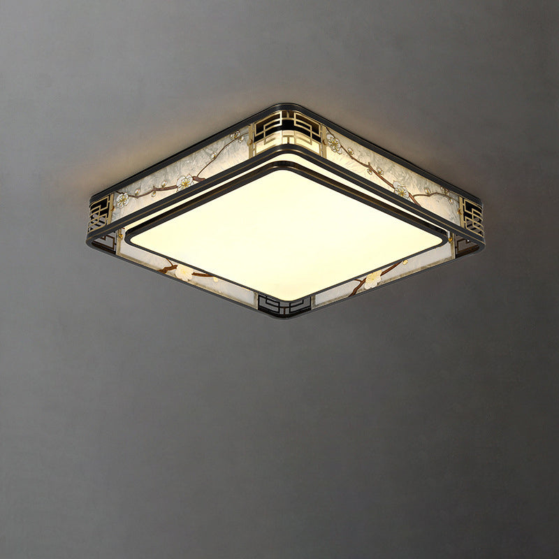 Traditional Chinese Brass And Glass Lotus Plum Blossom Round Square Rectangular LED Flush Mount Ceiling Light For Living Room And Bedroom Lumendat