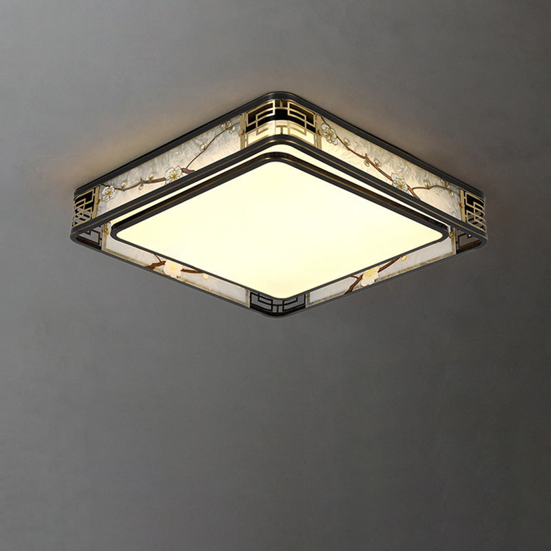 Traditional Chinese Brass And Glass Lotus Plum Blossom Round Square Rectangular LED Flush Mount Ceiling Light For Living Room And Bedroom Lumendat