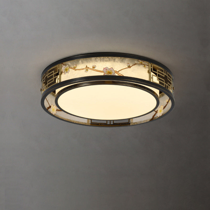 Traditional Chinese Brass And Glass Lotus Plum Blossom Round Square Rectangular LED Flush Mount Ceiling Light For Living Room And Bedroom Lumendat