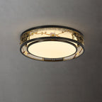 Traditional Chinese Brass And Glass Lotus Plum Blossom Round Square Rectangular LED Flush Mount Ceiling Light For Living Room And Bedroom Lumendat