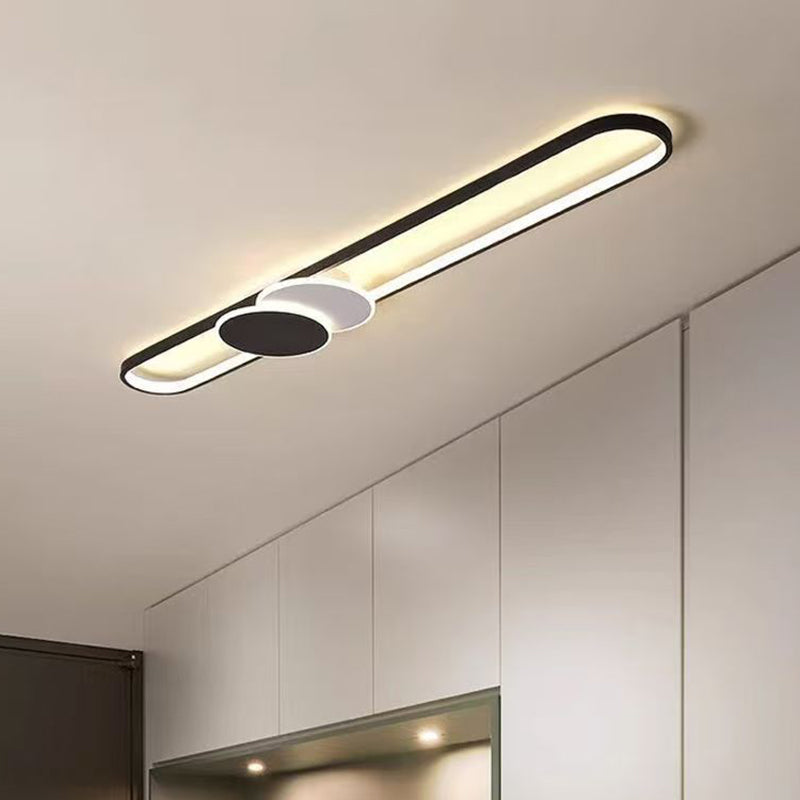 Modern Minimalist Aluminum Iron Acrylic Oval Strip LED Flush Mount Ceiling Light For Hallway