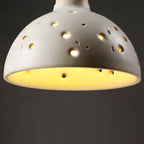 Traditional Japanese Concrete Wood Dome Multi-Hole 1-Light Pendant Light For Bedroom Bedside