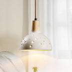 Traditional Japanese Concrete Wood Dome Multi-Hole 1-Light Pendant Light For Bedroom Bedside