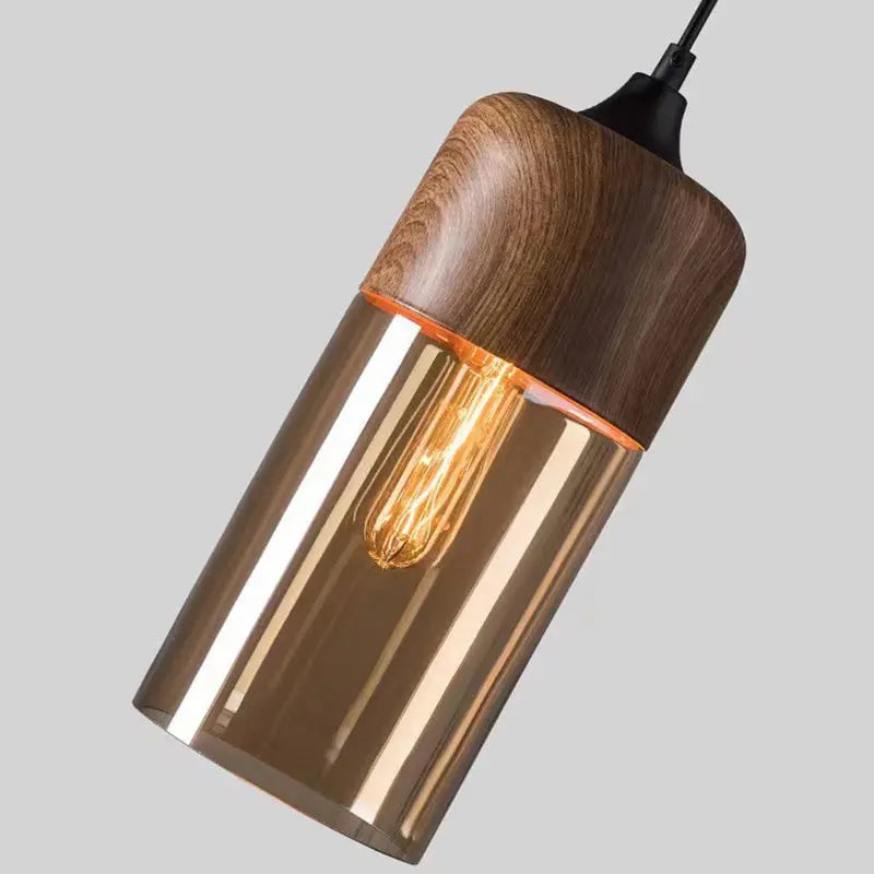 Contemporary Industrial Iron & Glass Barrel Cylinder Globe 1-light Pendant Light for Dining Room BulbSquare