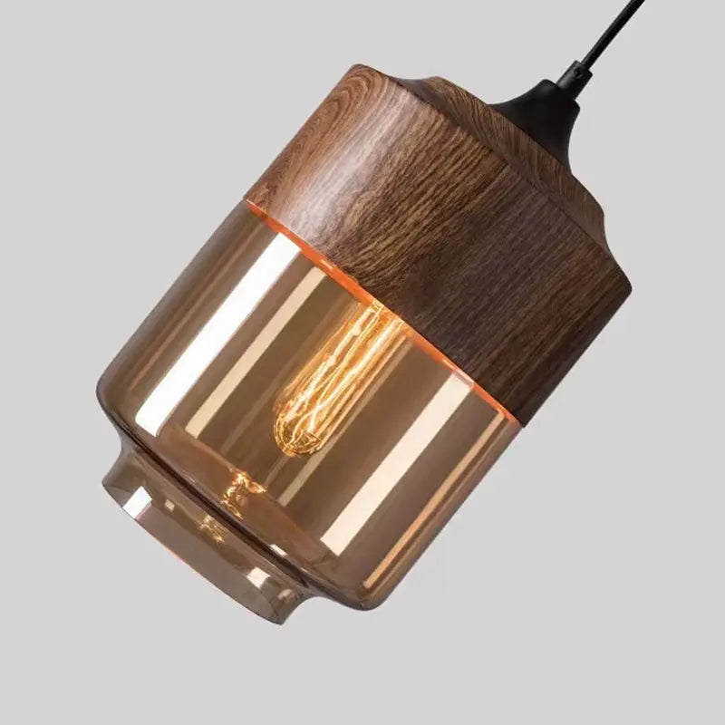 Contemporary Industrial Iron & Glass Barrel Cylinder Globe 1-light Pendant Light for Dining Room BulbSquare