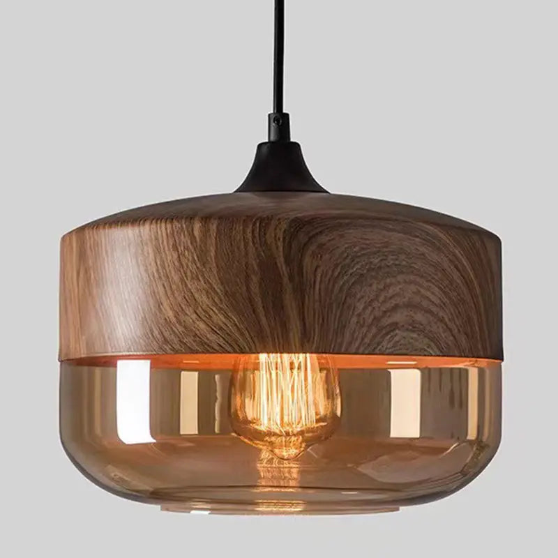 Contemporary Industrial Iron & Glass Barrel Cylinder Globe 1-light Pendant Light for Dining Room BulbSquare