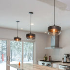 Contemporary Industrial Iron & Glass Barrel Cylinder Globe 1-light Pendant Light for Dining Room BulbSquare