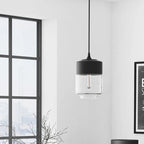 Contemporary Industrial Iron & Glass Barrel Cylinder Globe 1-light Pendant Light for Dining Room BulbSquare