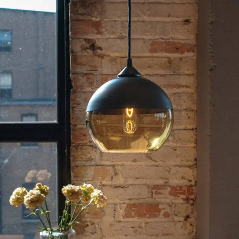 Contemporary Industrial Iron & Glass Barrel Cylinder Globe 1-light Pendant Light for Dining Room BulbSquare