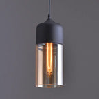 Contemporary Industrial Iron & Glass Barrel Cylinder Globe 1-light Pendant Light for Dining Room BulbSquare