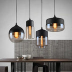 Contemporary Industrial Iron & Glass Barrel Cylinder Globe 1-light Pendant Light for Dining Room BulbSquare