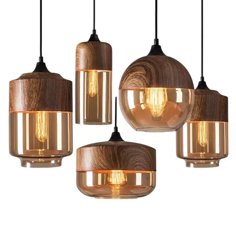 Contemporary Industrial Iron & Glass Barrel Cylinder Globe 1-light Pendant Light for Dining Room BulbSquare