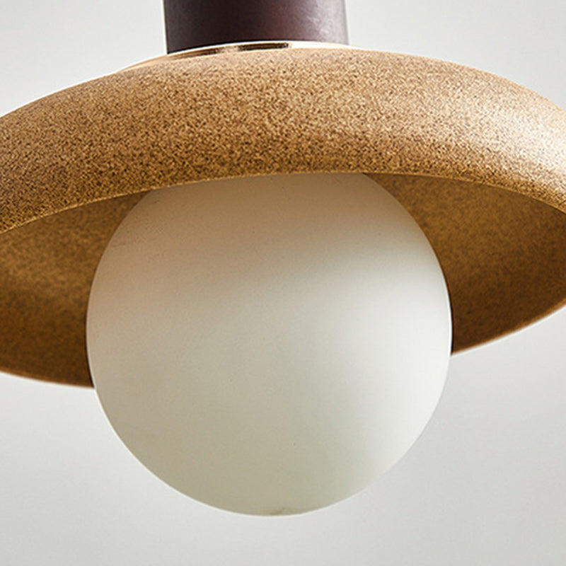 Traditional Japanese Ceramic & Wood Bowl Disc 1-Light Pendant Light For Bedside & Dining Room