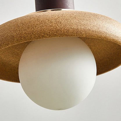Traditional Japanese Ceramic & Wood Bowl Disc 1-Light Pendant Light For Bedside & Dining Room