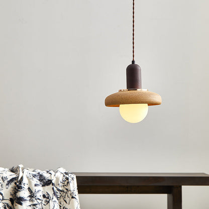 Traditional Japanese Ceramic & Wood Bowl Disc 1-Light Pendant Light For Bedside & Dining Room