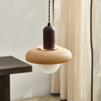 Traditional Japanese Ceramic & Wood Bowl Disc 1-Light Pendant Light For Bedside & Dining Room