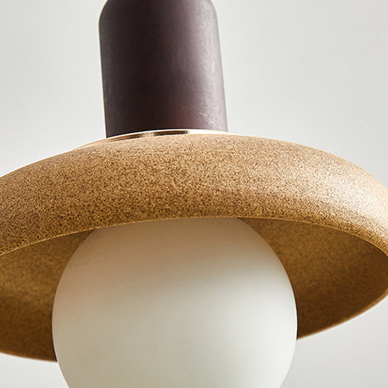 Traditional Japanese Ceramic & Wood Bowl Disc 1-Light Pendant Light For Bedside & Dining Room