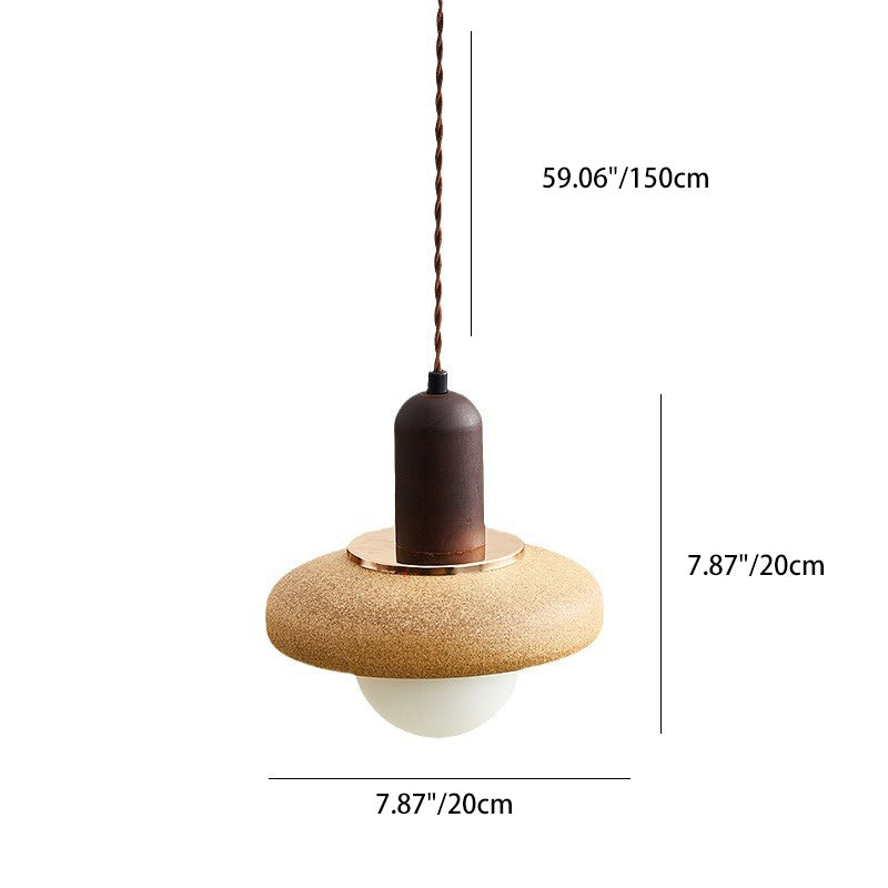 Traditional Japanese Ceramic & Wood Bowl Disc 1-Light Pendant Light For Bedside & Dining Room