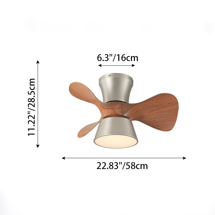 Modern Mid-century Iron Abs Acrylic Round LED Semi-flush Mount Ceiling Fan Light for Living Room & Bedroom