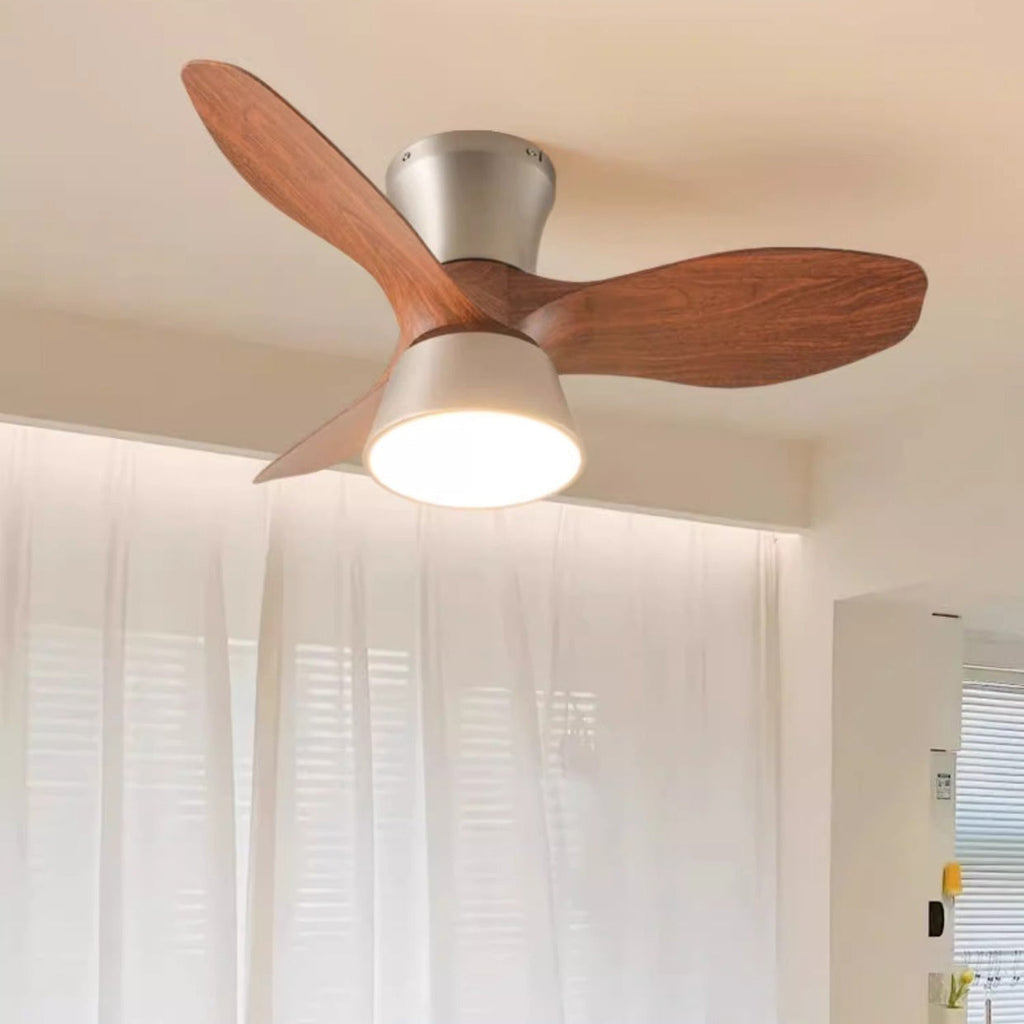 Modern Mid-century Iron Abs Acrylic Round LED Semi-flush Mount Ceiling Fan Light for Living Room & Bedroom