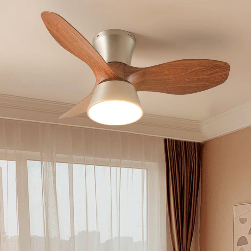 Modern Mid-century Iron Abs Acrylic Round LED Semi-flush Mount Ceiling Fan Light for Living Room & Bedroom