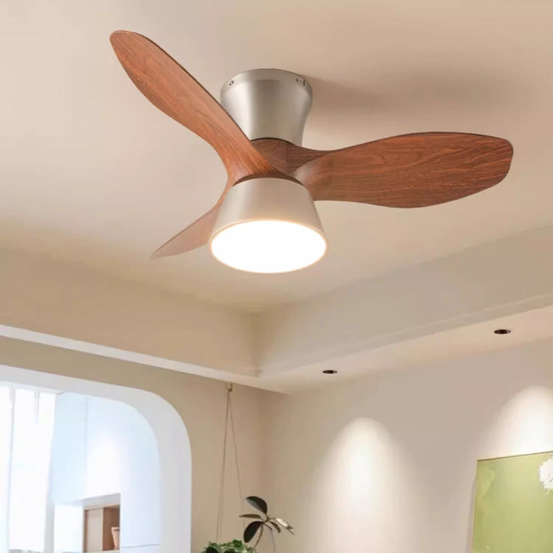 Modern Mid-century Iron Abs Acrylic Round LED Semi-flush Mount Ceiling Fan Light for Living Room & Bedroom