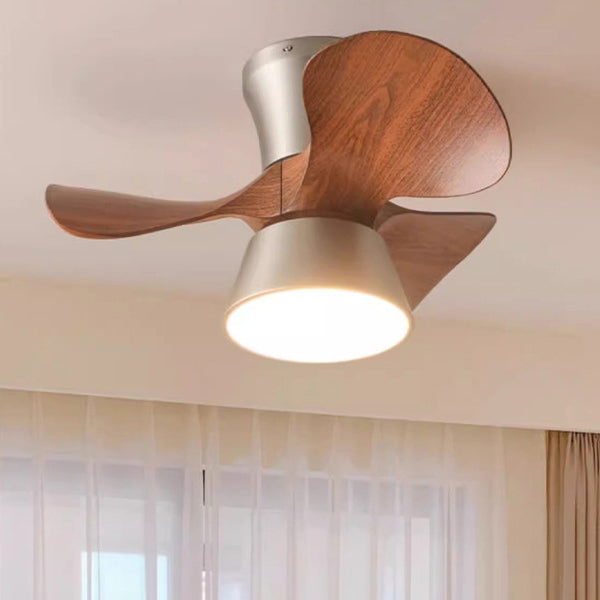 Modern Mid-century Iron Abs Acrylic Round LED Semi-flush Mount Ceiling Fan Light for Living Room & Bedroom