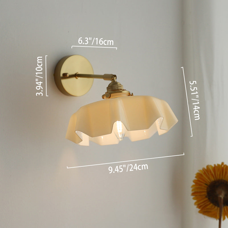 Traditional French Glass Brass Iron Pleated Hanging 1-Light Wall Sconce Lamp For Bedroom