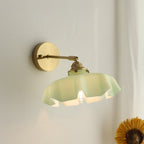 Traditional French Glass Brass Iron Pleated Hanging 1-Light Wall Sconce Lamp For Bedroom