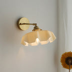Traditional French Glass Brass Iron Pleated Hanging 1-Light Wall Sconce Lamp For Bedroom