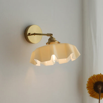 Traditional French Glass Brass Iron Pleated Hanging 1-Light Wall Sconce Lamp For Bedroom