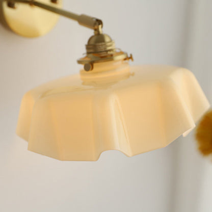 Traditional French Glass Brass Iron Pleated Hanging 1-Light Wall Sconce Lamp For Bedroom