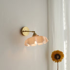 Traditional French Glass Brass Iron Pleated Hanging 1-Light Wall Sconce Lamp For Bedroom