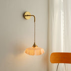 Traditional French Glass Brass Iron Pleated Hanging 1-Light Wall Sconce Lamp For Bedroom