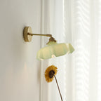 Traditional French Glass Brass Iron Pleated Hanging 1-Light Wall Sconce Lamp For Bedroom