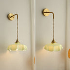 Traditional French Glass Brass Iron Pleated Hanging 1-Light Wall Sconce Lamp For Bedroom