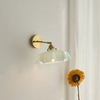 Traditional French Glass Brass Iron Pleated Hanging 1-Light Wall Sconce Lamp For Bedroom
