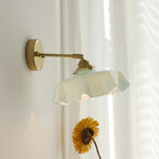 Traditional French Glass Brass Iron Pleated Hanging 1-Light Wall Sconce Lamp For Bedroom