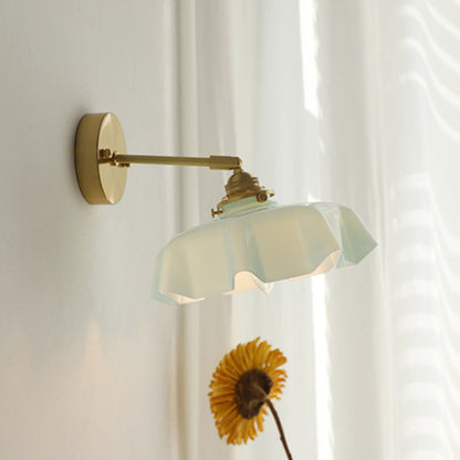 Traditional French Glass Brass Iron Pleated Hanging 1-Light Wall Sconce Lamp For Bedroom