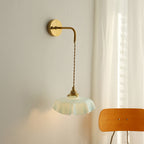 Traditional French Glass Brass Iron Pleated Hanging 1-Light Wall Sconce Lamp For Bedroom