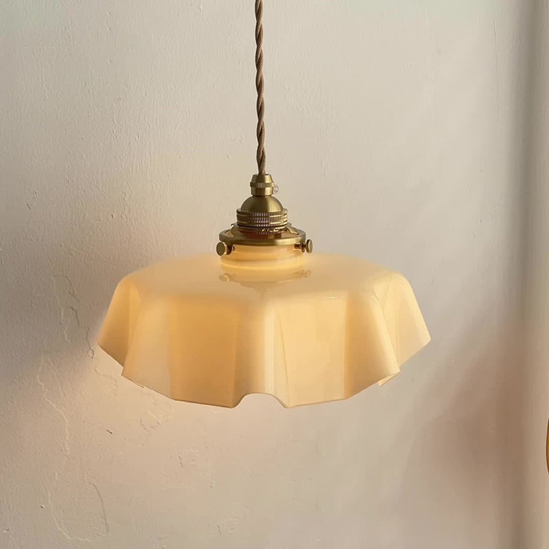 Traditional French Glass Brass Iron Pleated Hanging 1-Light Wall Sconce Lamp For Bedroom