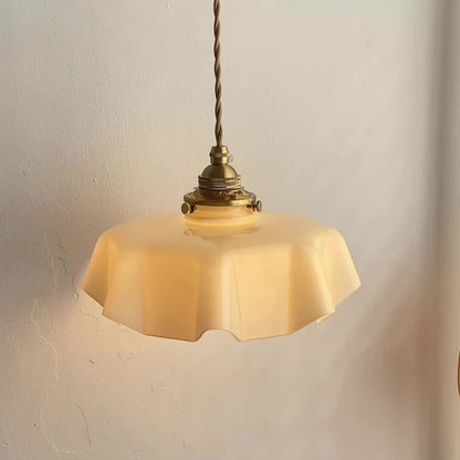 Traditional French Glass Brass Iron Pleated Hanging 1-Light Wall Sconce Lamp For Bedroom