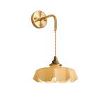 Traditional French Glass Brass Iron Pleated Hanging 1-Light Wall Sconce Lamp For Bedroom