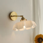 Traditional French Glass Brass Iron Pleated Hanging 1-Light Wall Sconce Lamp For Bedroom