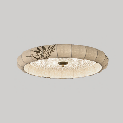 Traditional Chinese Iron Zinc Alloy Fabric Acrylic Round LED Flush Mount Ceiling Light For Bedroom