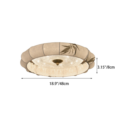Traditional Chinese Iron Zinc Alloy Fabric Acrylic Round LED Flush Mount Ceiling Light For Bedroom