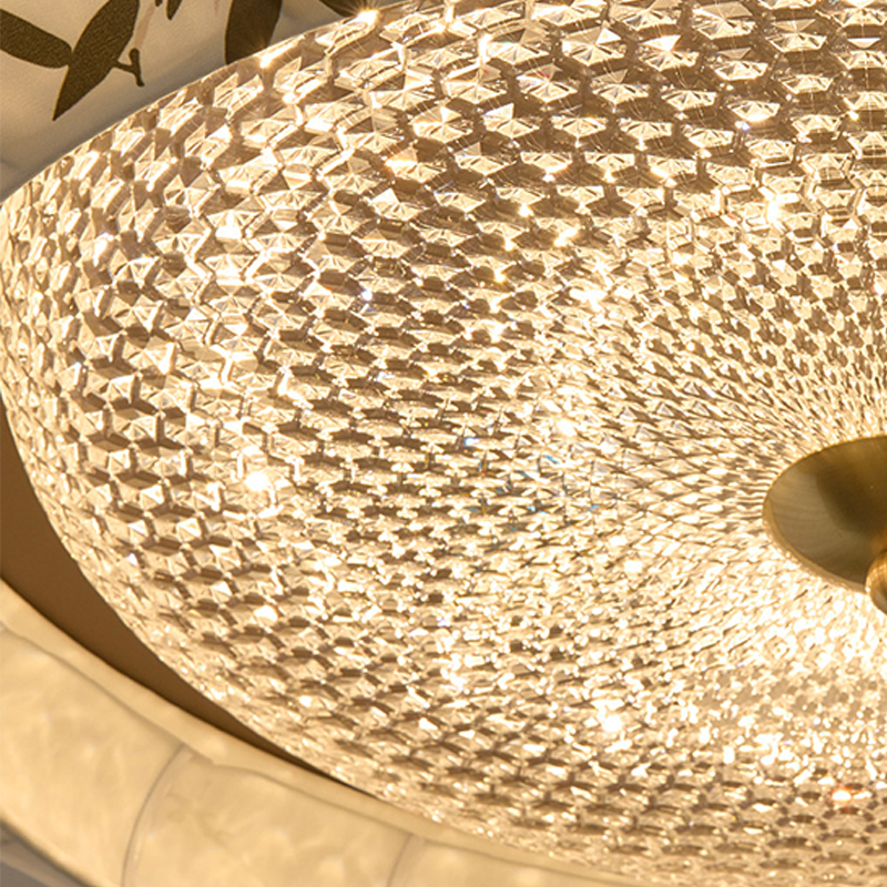 Traditional Chinese Iron Zinc Alloy Fabric Acrylic Round LED Flush Mount Ceiling Light For Bedroom