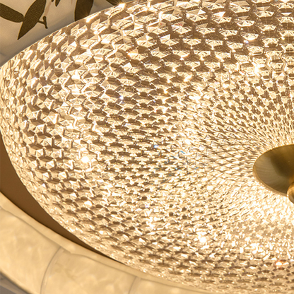 Traditional Chinese Iron Zinc Alloy Fabric Acrylic Round LED Flush Mount Ceiling Light For Bedroom