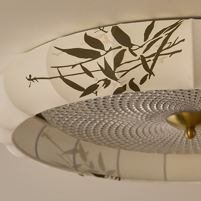 Traditional Chinese Iron Zinc Alloy Fabric Acrylic Round LED Flush Mount Ceiling Light For Bedroom